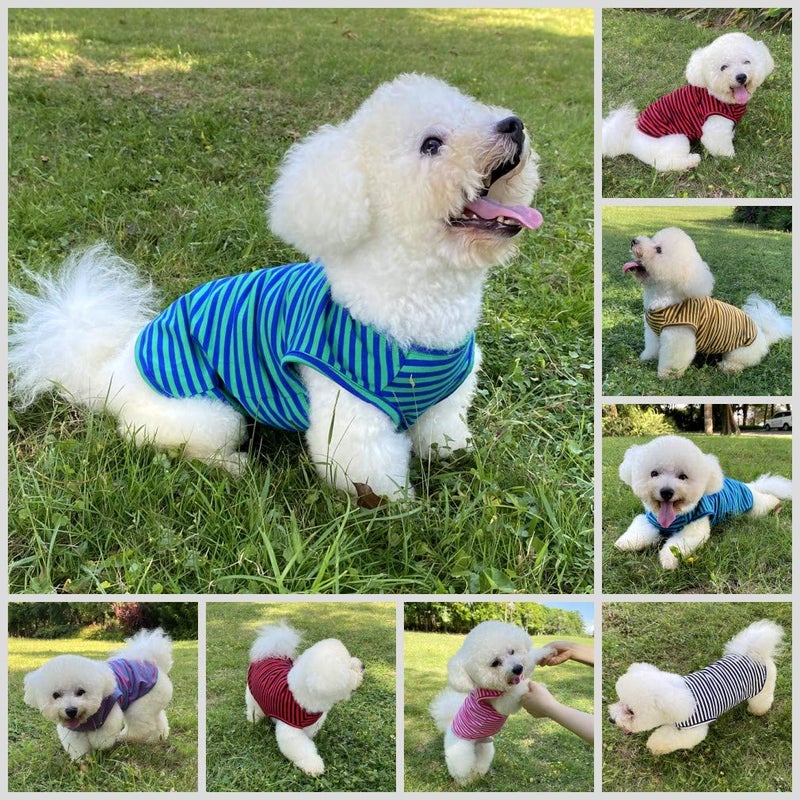 LEVIBASIC Dog Shirts Cotton Striped T-Shirts, Breathable Basic Vest for Puppy and Cat, Super Soft Stretchable Doggy Tee Tank Top Sleeveless, Fashion & Cute Color for Boys and Girls (XS, Pink+Green) - Image 4